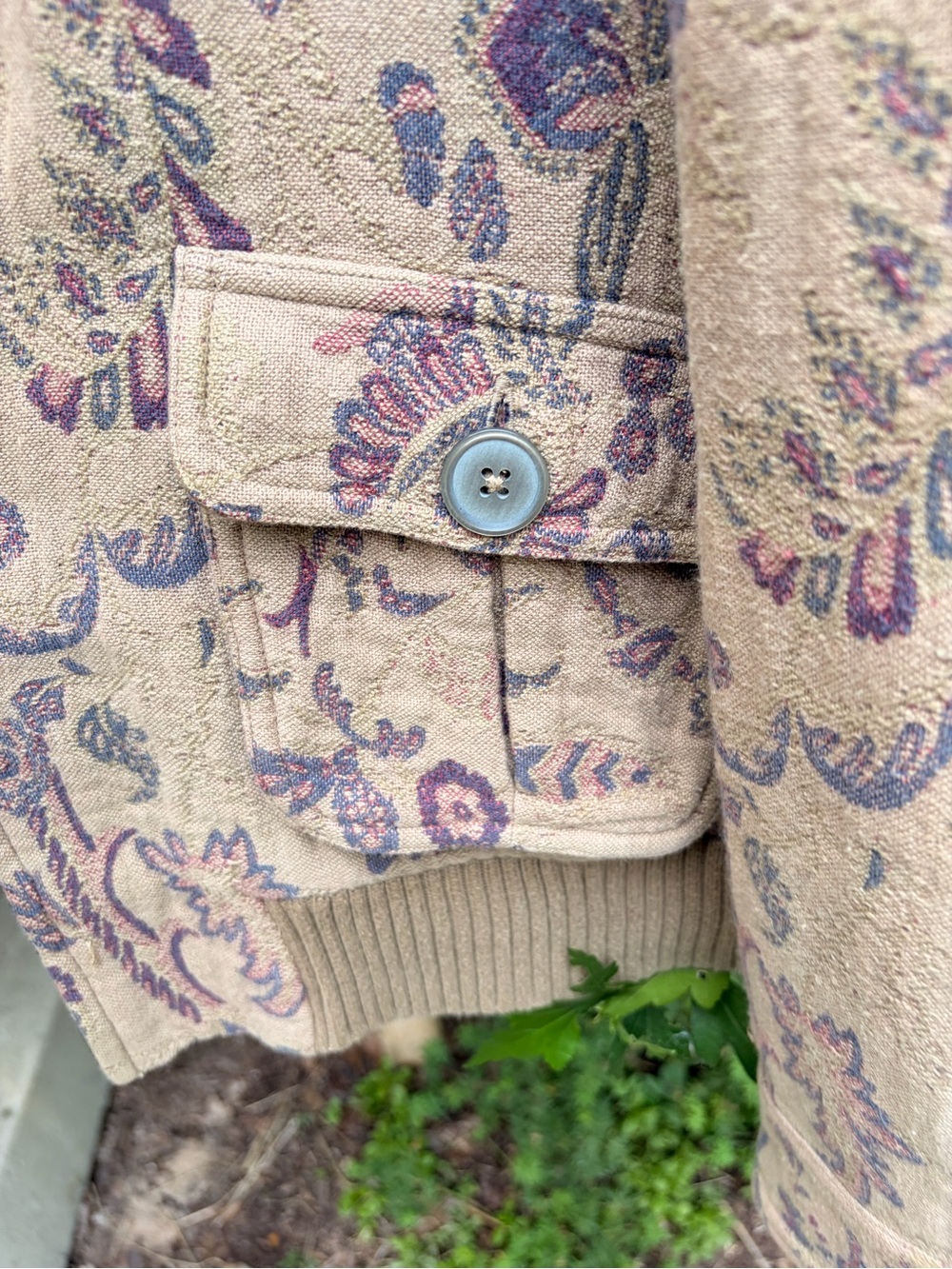 J. Jill Tan Bomber Jacket with Purple Floral Print - Picture 3 of 4